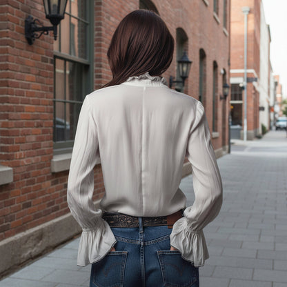 Women's Ruffled Sleeve Resort Shirt – Stretch Casual Long Blouse FitiqueFit
