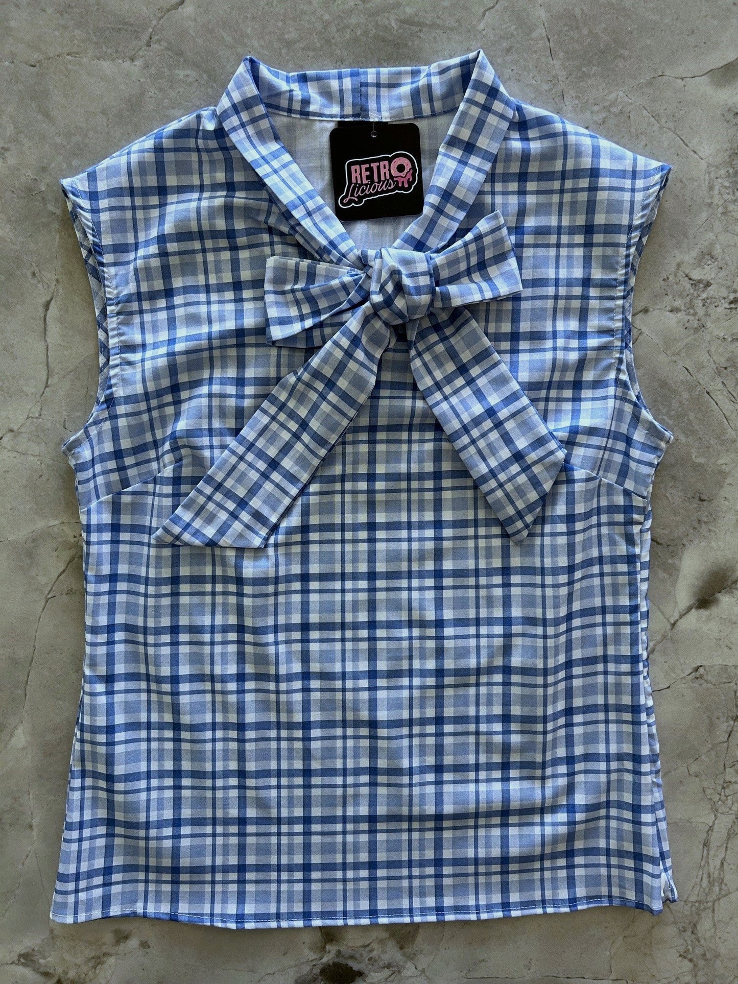 Blue Plaid Bow Top Retrolicious