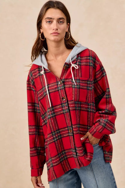 BiBi Brushed Plaid Hooded Jacket FitiqueFit