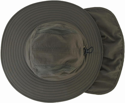 UPF 50+ Mens Wide Brim Fishing Hat with Neck Flap Sun Hat for Men Women Sun Protection Cap
