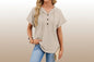 Women's Waffle Knit Hooded Short-Sleeve Top – Drawstring Button Pullover FitiqueFit