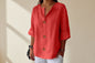 Women's V-Neck Cotton Linen Buttoned Blouse FitiqueFit