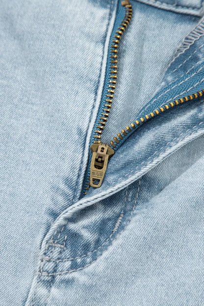 Light Wash Utility Pocket Straight Leg Jeans New Era Fashion LLc
