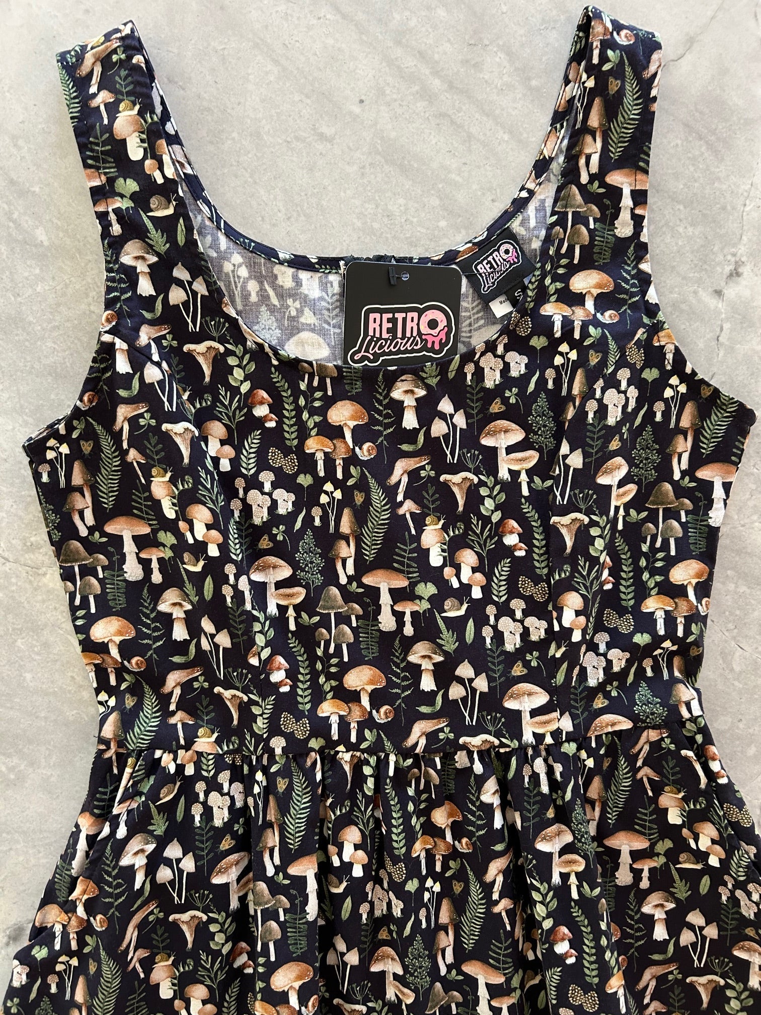 Mushrooms Fit & Flare Dress - XS only, 1 left! Retrolicious