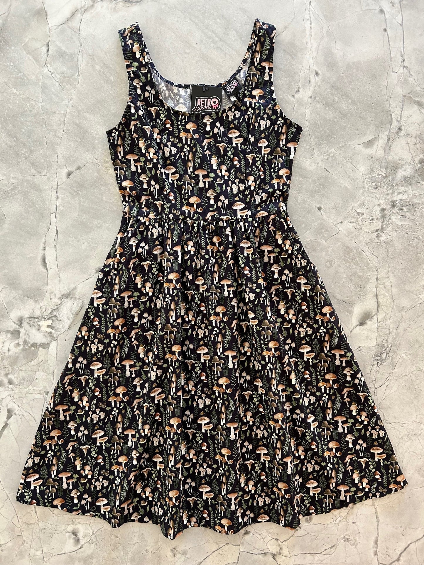 Mushrooms Fit & Flare Dress - XS only, 1 left! Retrolicious