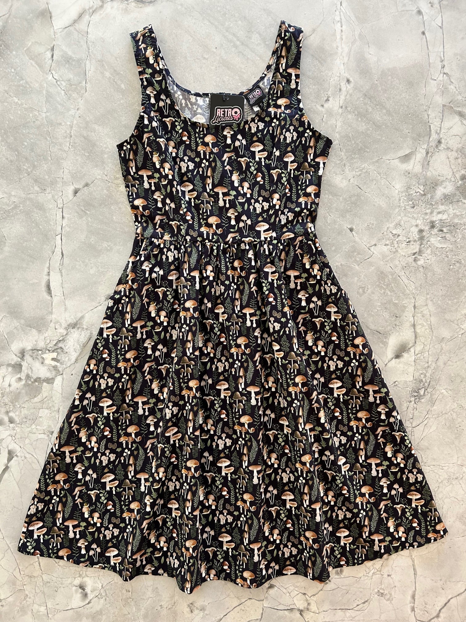 Mushrooms Fit & Flare Dress - XS only, 1 left! Retrolicious