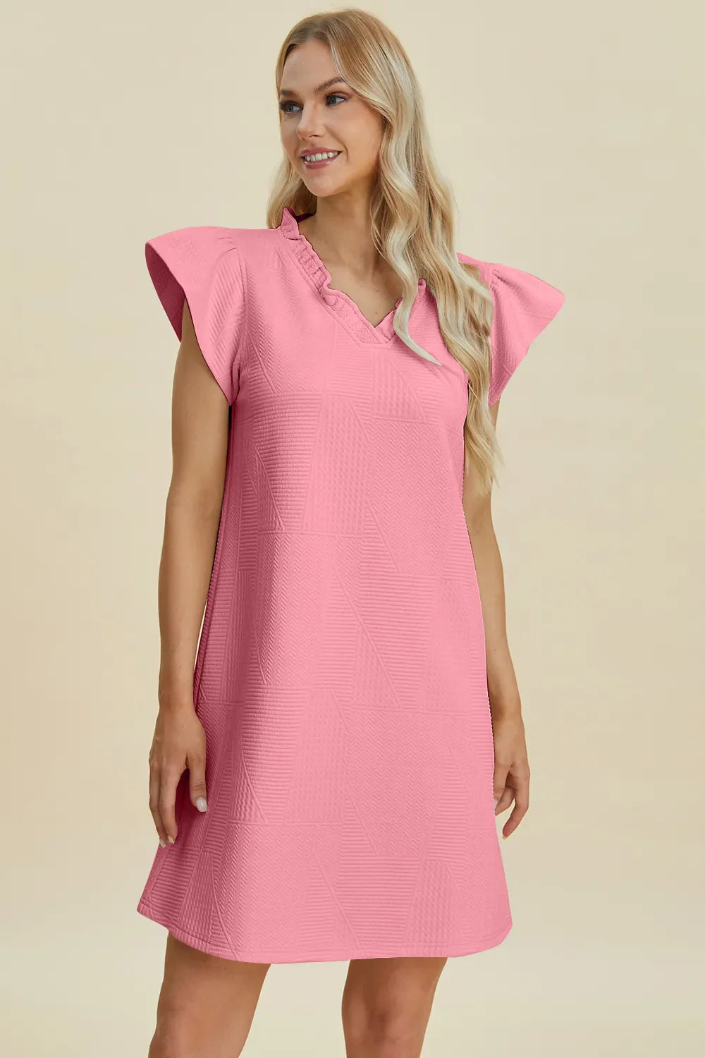 Double Take Full Size Ruffled V-Neck Cap Sleeve Dress West2East Surf