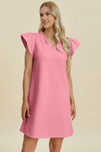 Double Take Full Size Ruffled V-Neck Cap Sleeve Dress West2East Surf