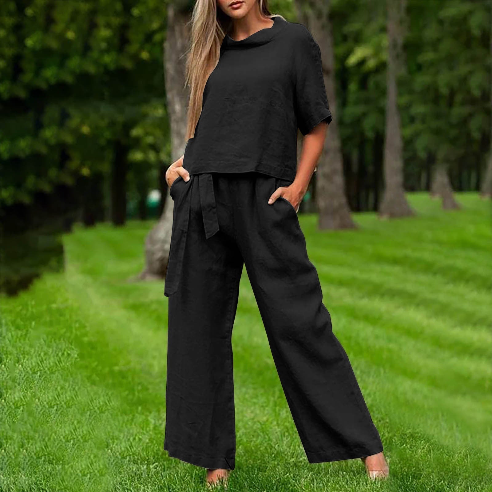 Round-Neck 3/4 Sleeve Top & Pants Two-Piece Set – 6 Colors, S–XXL FitiqueFit