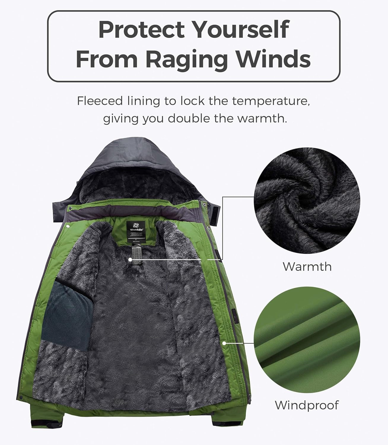 Men'S Mountain Waterproof Ski Jacket Windproof Rain Jacket Winter Warm Hooded Coat