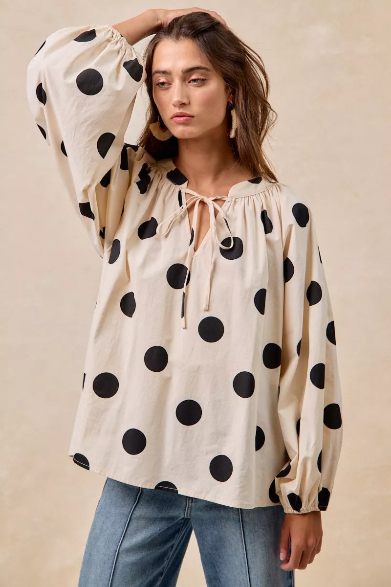 BiBi Polka Dot Exaggerated Balloon Sleeves Blouse FitiqueFit