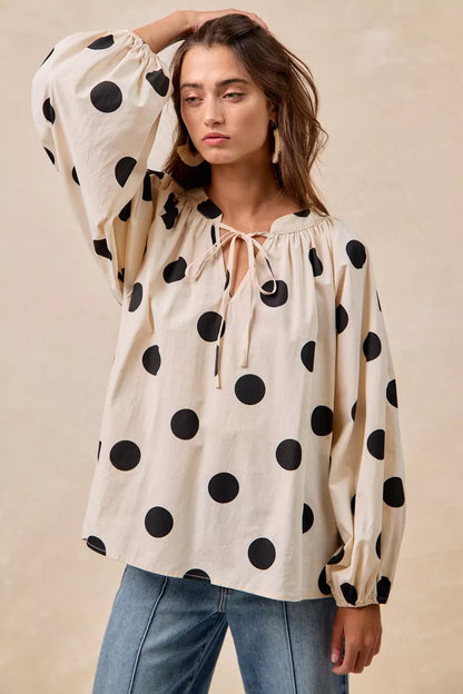 BiBi Polka Dot Exaggerated Balloon Sleeves Blouse FitiqueFit