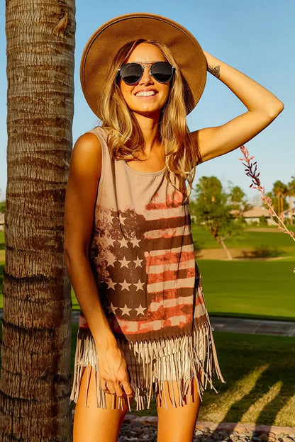BiBi American Flag Print Knit Sleeveless Top West2East Surf