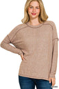 Zenana Full Size Melange Hacci Exposed Seam Hi-low Tee Plus Size Garden Naked Curves
