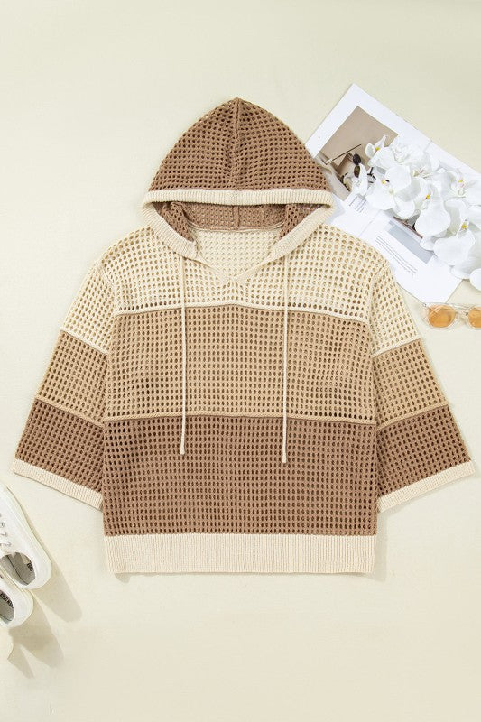Plus Size Colorblock Hollowed Knit Hooded Sweater Shop Style & More | Fresh Looks, Everyday Deals & Free Shipping