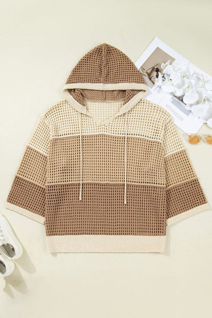 Plus Size Colorblock Hollowed Knit Hooded Sweater Shop Style & More | Fresh Looks, Everyday Deals & Free Shipping