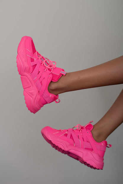 Berness Running Late Chunky Sole Athletic Sneakers in Hot Pink New Era Fashion LLc