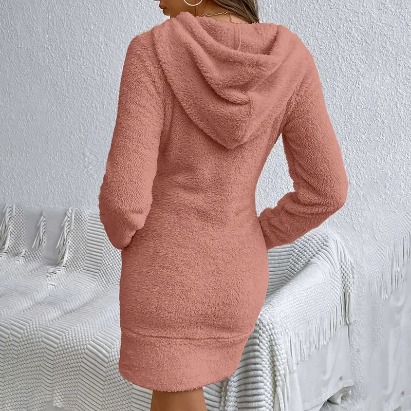 Women's Fuzzy Hoodie Dress FitiqueFit