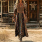 Women's Retro Chic 3D Print V-Neck Long-Sleeve A-Line Dress FitiqueFit