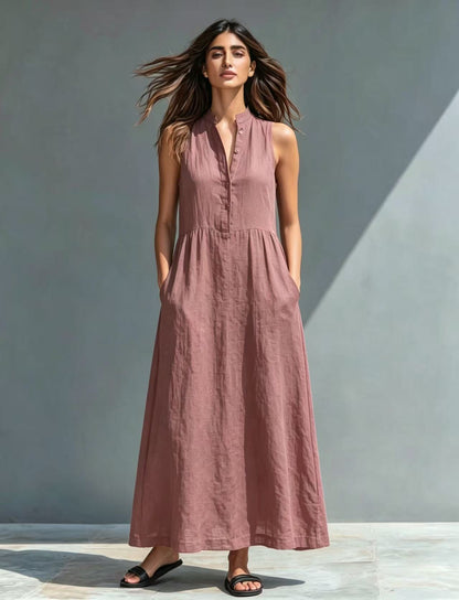 Women's Stand-Collar A-Line Maxi Dress – Resort & Vacation Style FitiqueFit