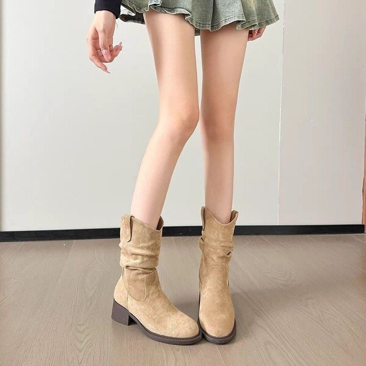 Solid Color Chunky Heel Ankle Boots Women | Versatile Style FitiqueFit
