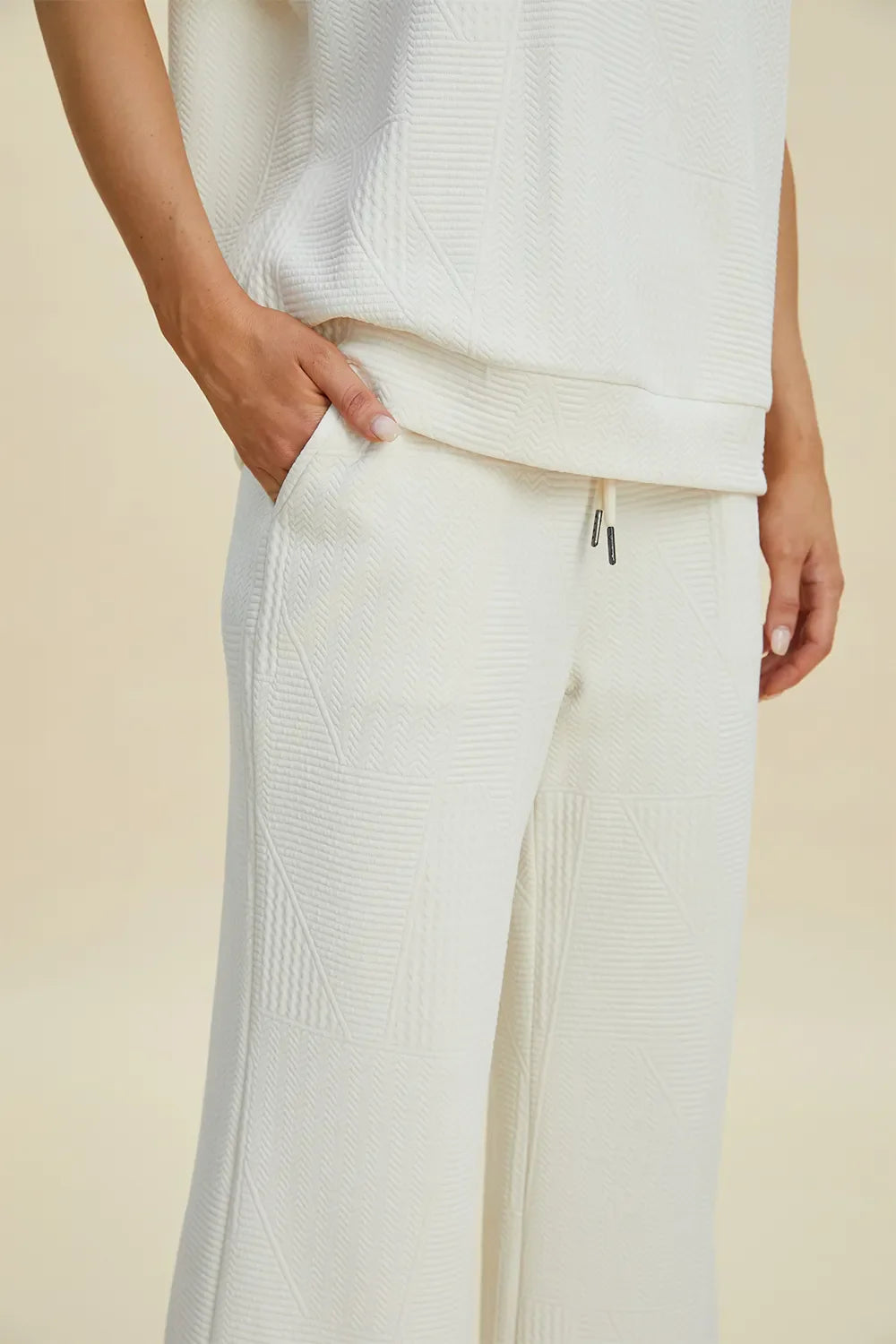 Double Take Full Size Pearl Detail Round Neck Top and Pants Set West2East Surf