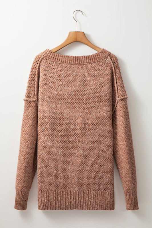 Solid Eyelet V-Neck Drop Shoulder Sweater Shop Style & More | Fresh Looks, Everyday Deals & Free Shipping