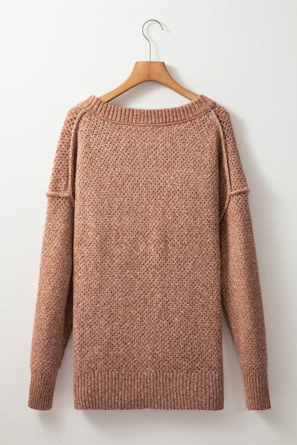 Solid Eyelet V-Neck Drop Shoulder Sweater Shop Style & More | Fresh Looks, Everyday Deals & Free Shipping