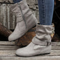 Ankle Boots  Round Toe Buckle Belt Side Zipper Boots