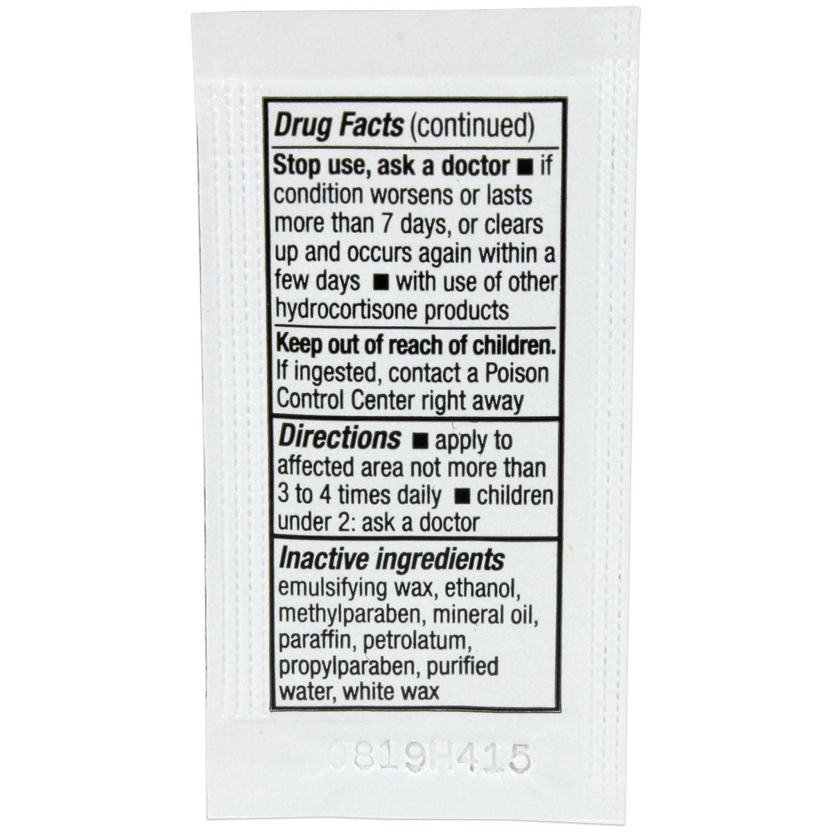 Hydrocortisone 0.9gm. Pouch, 144 per box quakekits.com