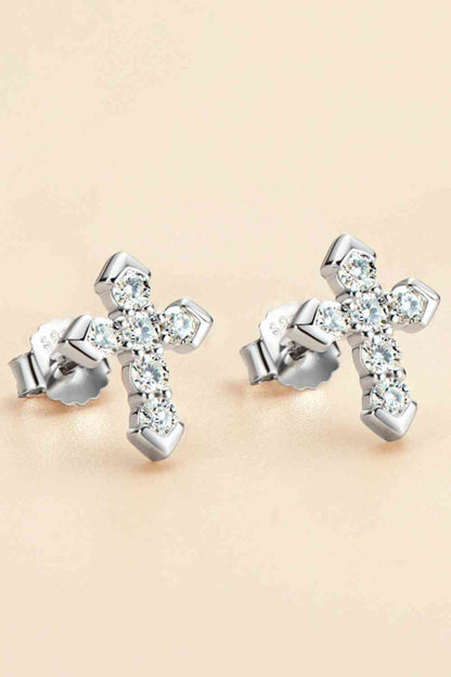Moissanite Elegance Cross Stud Earrings – Minimalist Design in Platinum-Plated Silver See size chart under “more details” The Fashion Celestial