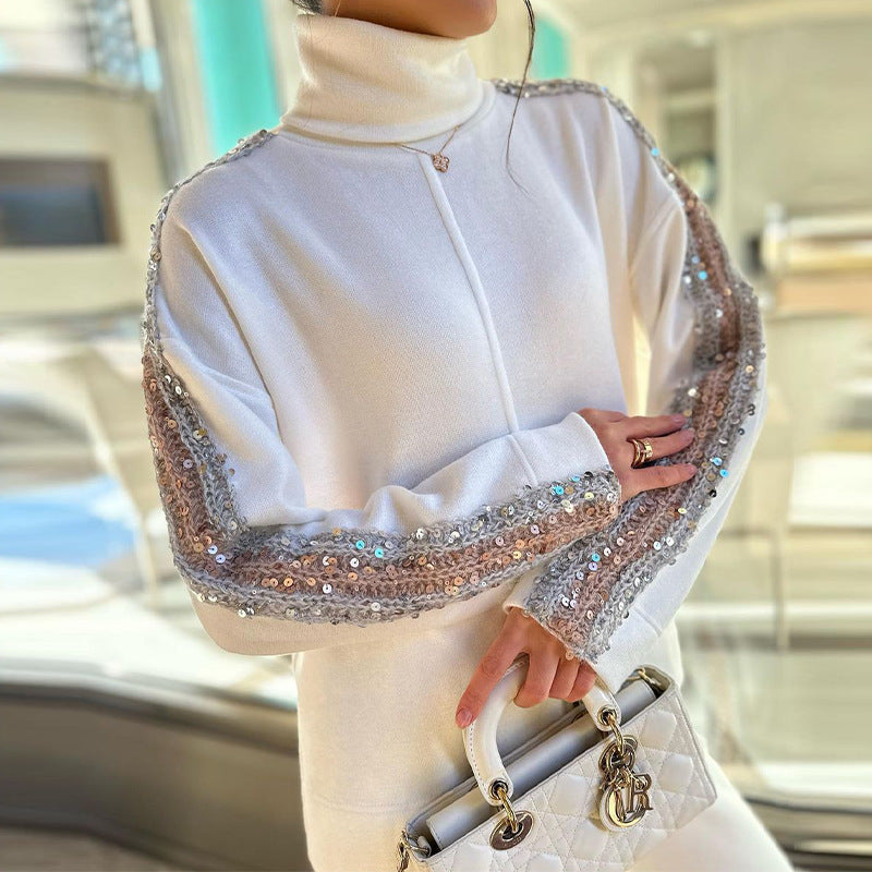 Turtleneck Fashion Niche Sequin Trim Blouse And Pants See size chart under “more details” The Fashion Celestial
