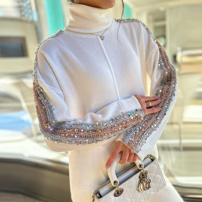 Turtleneck Fashion Niche Sequin Trim Blouse And Pants See size chart under “more details” The Fashion Celestial
