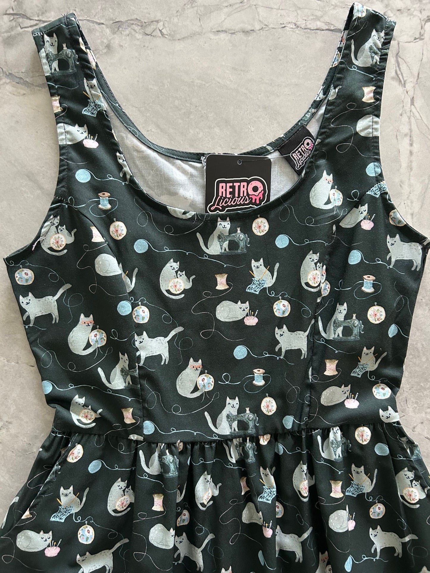 Cats and Yarn Fit & Flare Dress - Small only, 1 left! Retrolicious