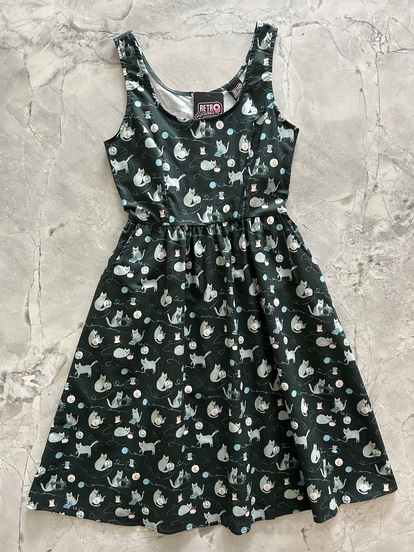 Cats and Yarn Fit & Flare Dress - Small only, 1 left! Retrolicious