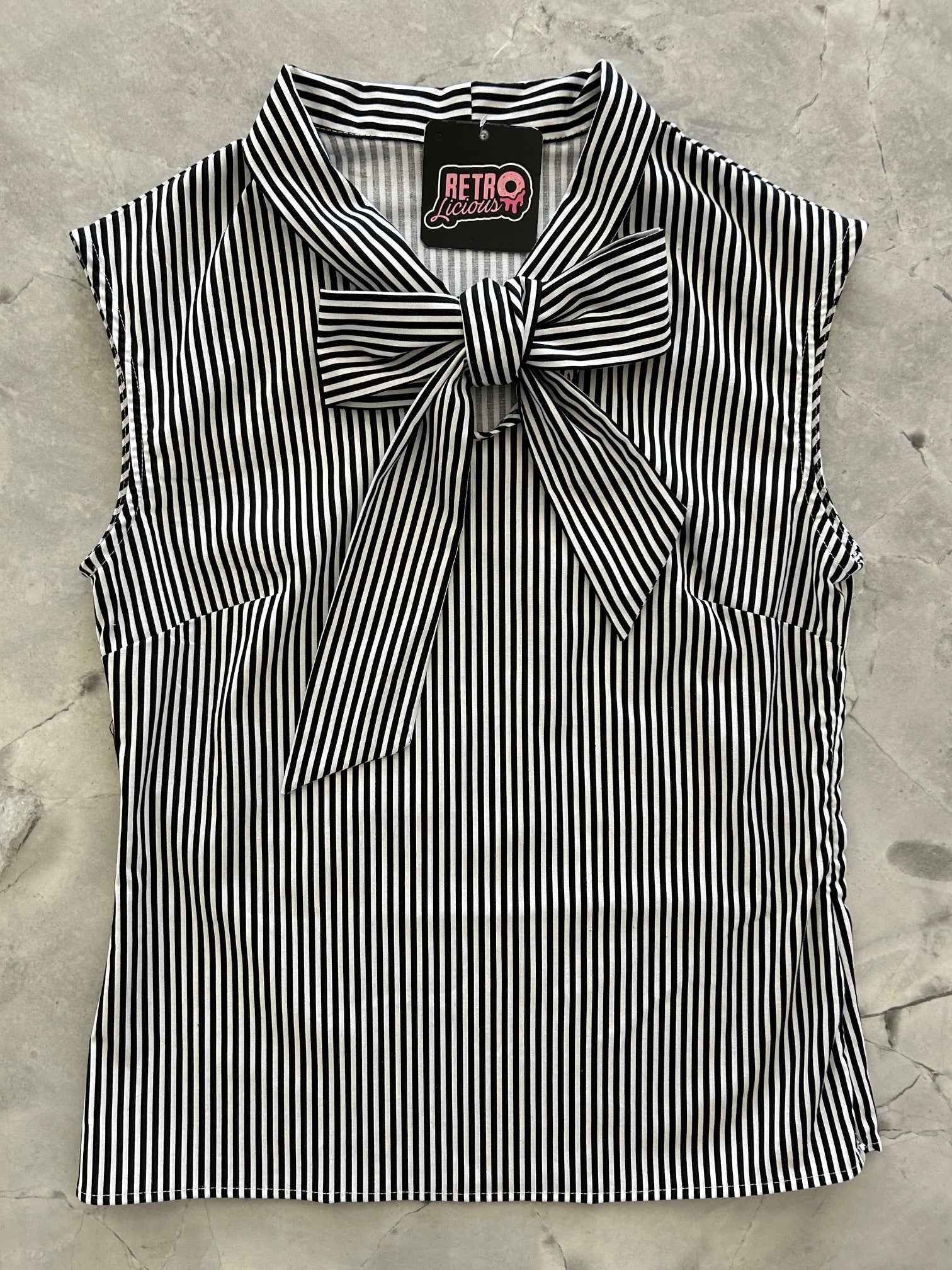 Black Striped Bow Top - 4X only, 1 left! Retrolicious