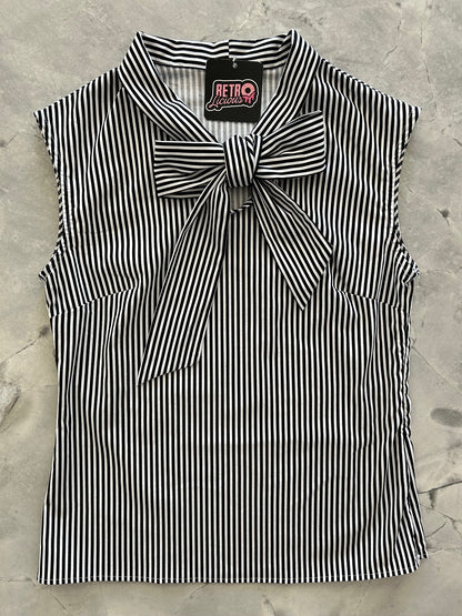 Black Striped Bow Top - 4X only, 1 left! Retrolicious