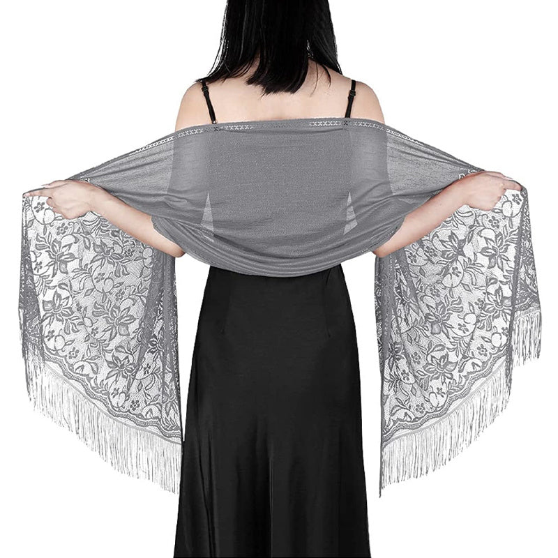 Women's Casual Shawl Wrap - Solid Color, Lightweight Polyester Knit - Going Out Essentials | Fringe Trim | Floral Lace Details NovaCart