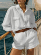 Cotton-Linen Loose-Fit Button-Down Shirt and Shorts Casual Set FitiqueFit