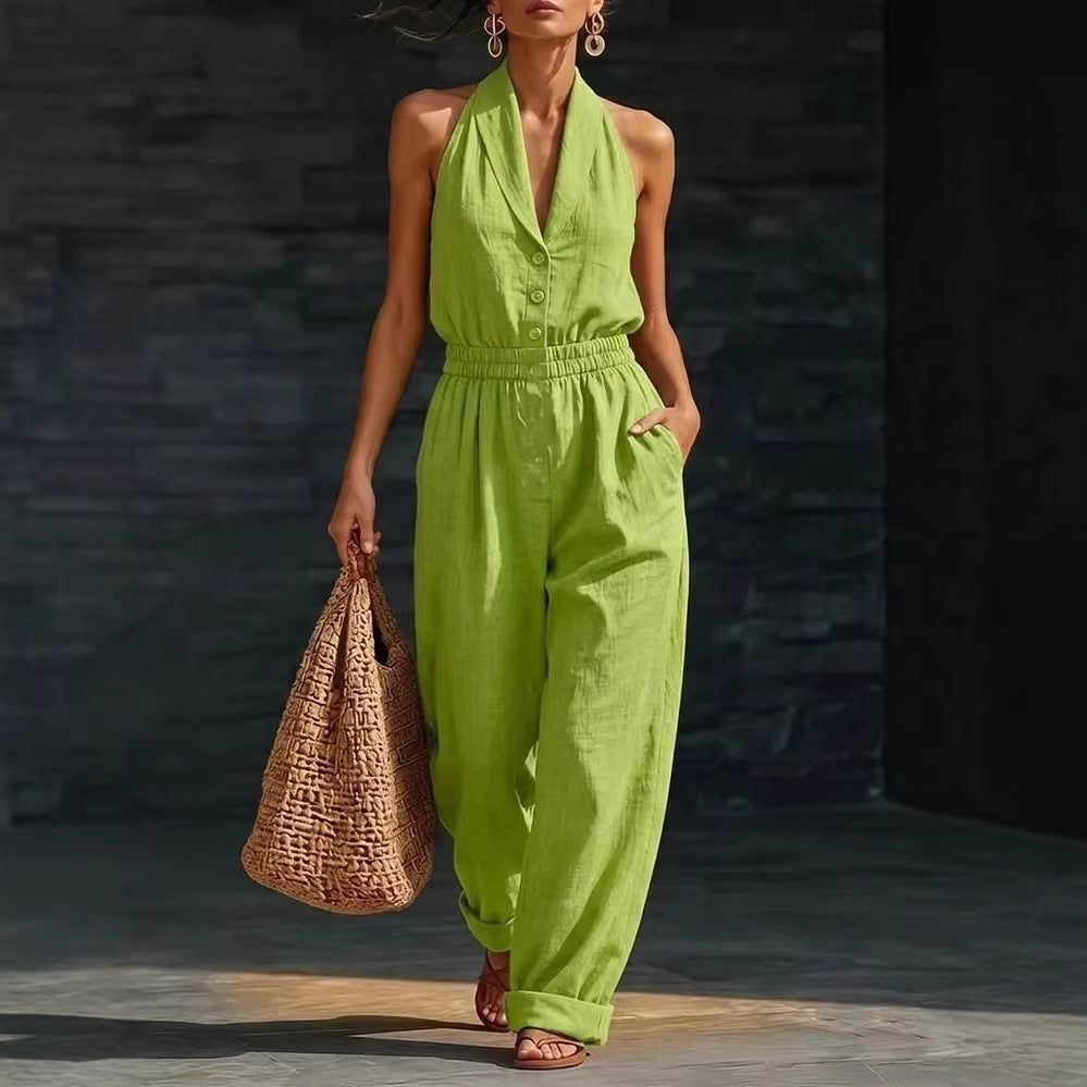 Women's Knitted V-Neck Slim-Fit Cropped Jumpsuit FitiqueFit