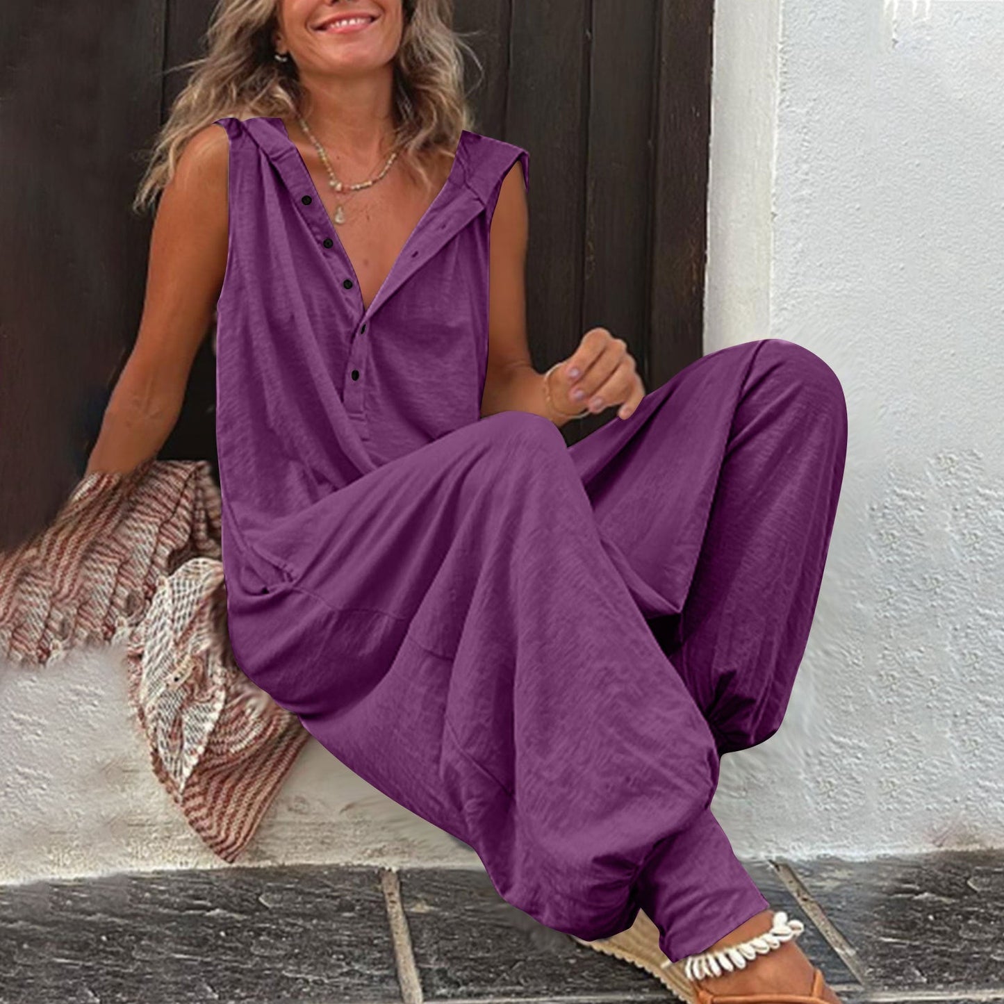 Women’s Sleeveless Hooded Relaxed Fit Jumpsuit FitiqueFit