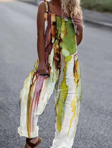 Women's Butterfly Print Overalls – Sleeveless Loose Fit Suspender Pants FitiqueFit