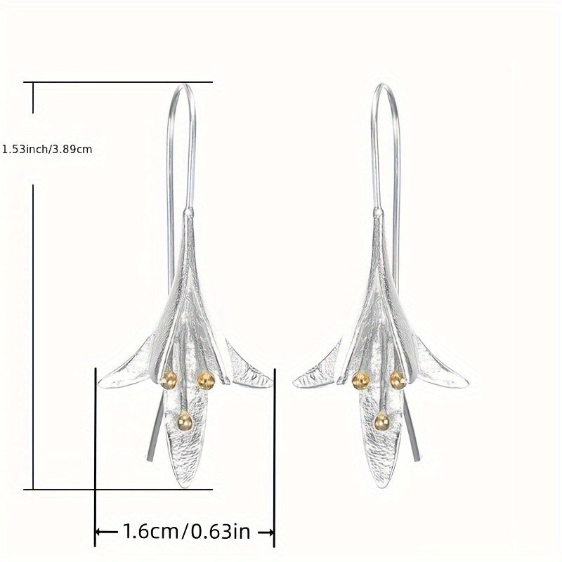 Female Fashion Vintage Blooming Flowers Two Tone Dangle Hanging Engagement Jewelry Earrings NovaCart