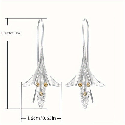 Female Fashion Vintage Blooming Flowers Two Tone Dangle Hanging Engagement Jewelry Earrings NovaCart
