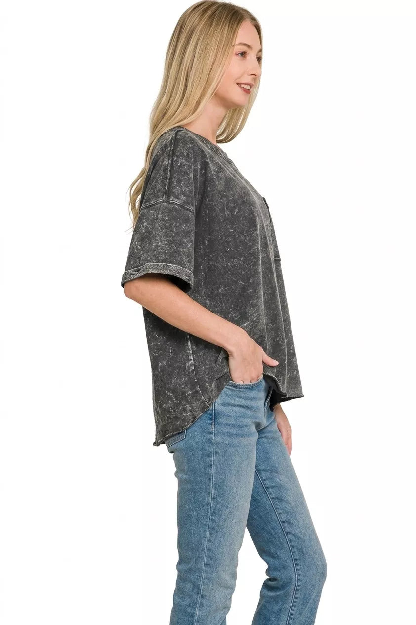 Zenana French Terry Acid Washed Exposed Seam T-shirts New Era Fashion LLc