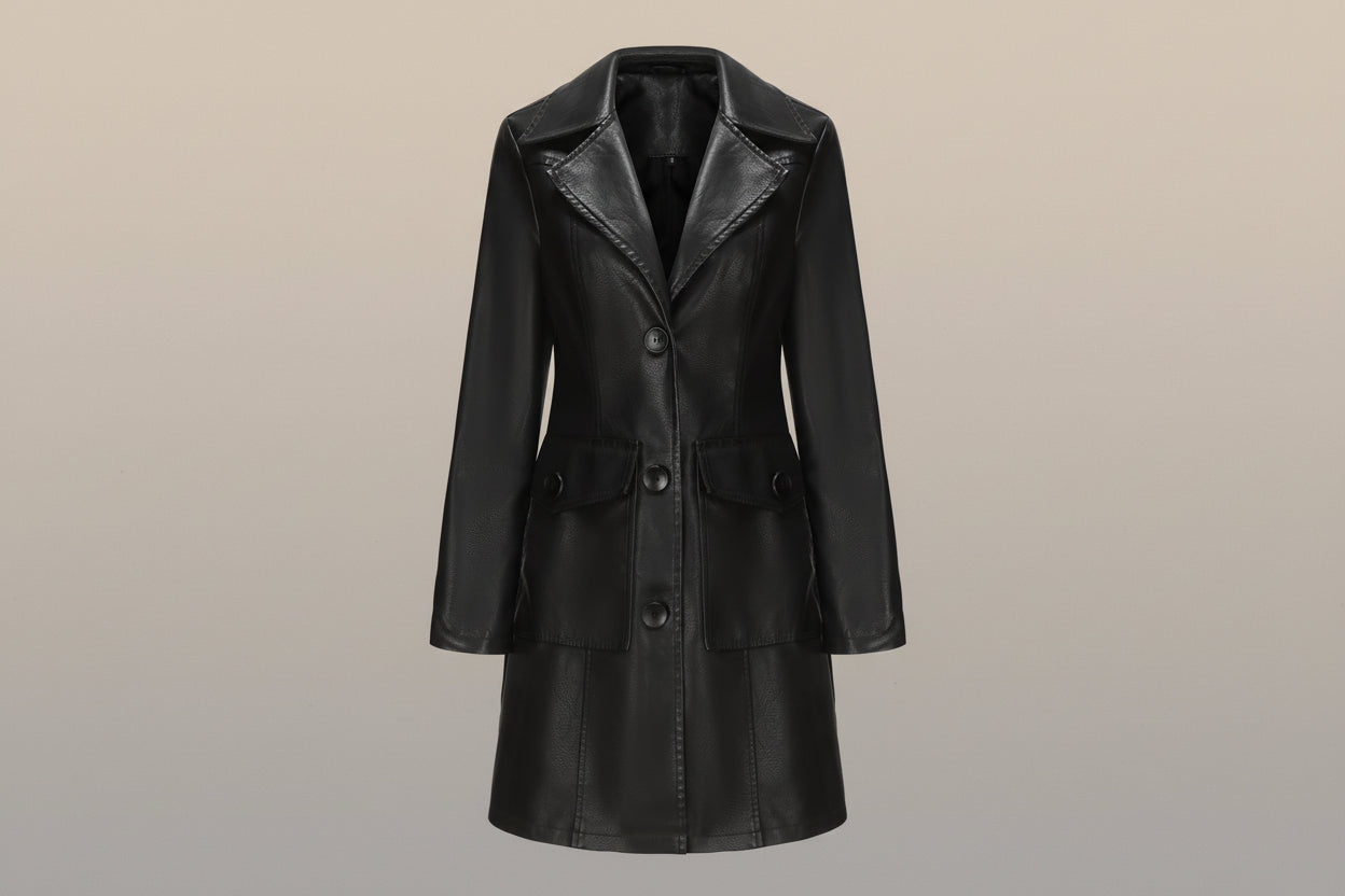 Women’s Long Leather Trench Coat – Fashion Outerwear FitiqueFit