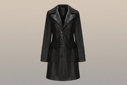 Women’s Long Leather Trench Coat – Fashion Outerwear FitiqueFit