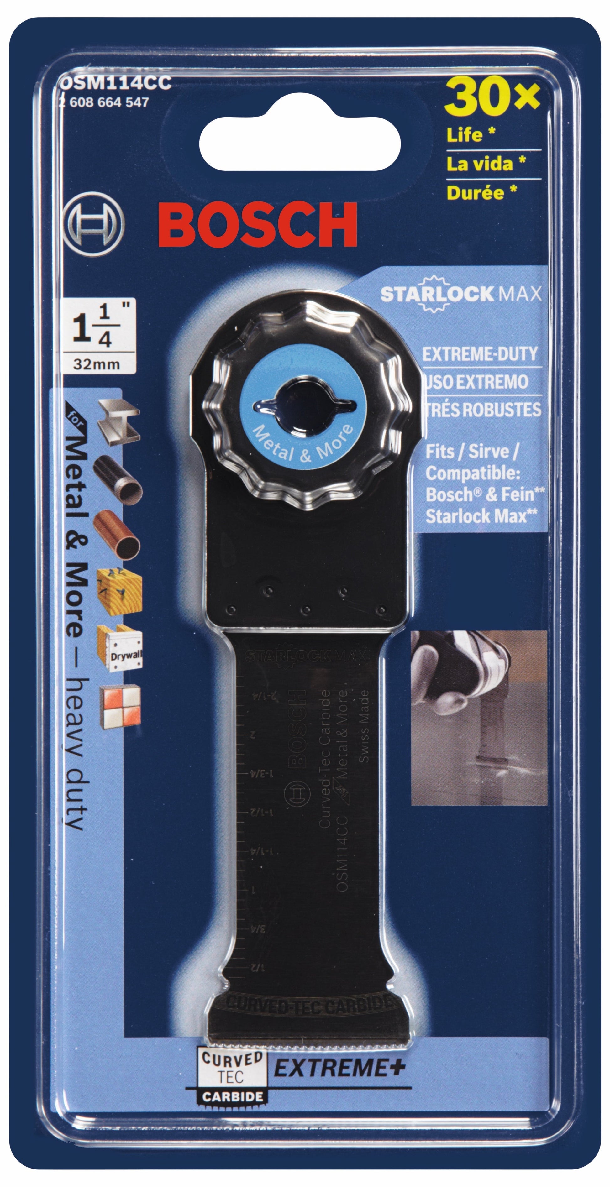 BOSCH OSM114CC 1-1/4 In. StarlockMax® Oscillating Multi-Tool Curved-Tec Carbide Extreme Plunge Blade VM Hardware