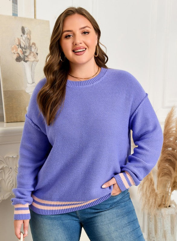 Plus Size Stripe Trim Drop Shoulder Sweater Shop Style & More | Fresh Looks, Everyday Deals & Free Shipping