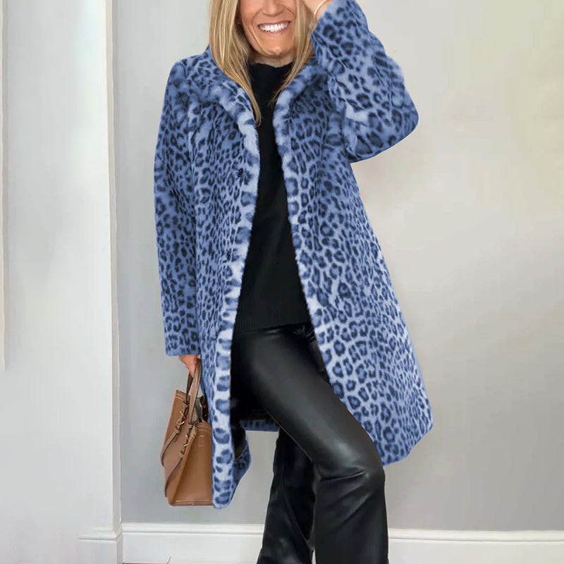 Leopard Print Plush Jacket — Cozy Loose-Fit Mid-Length Outwear FitiqueFit